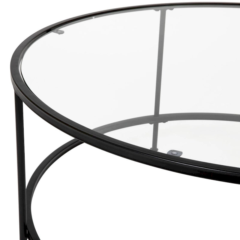 Table basse de salon en verre avec cadre métallique rond