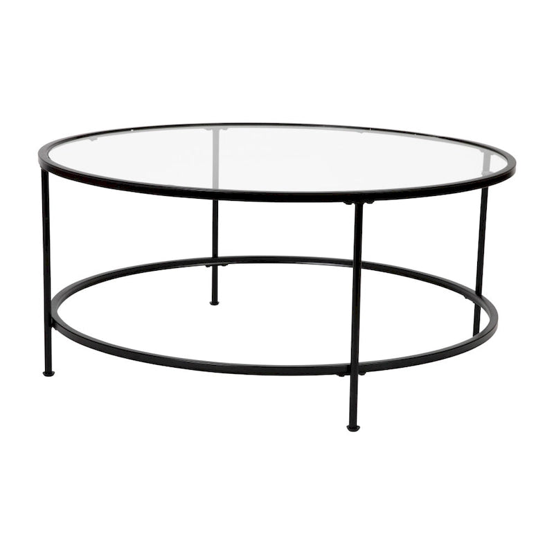 Table basse de salon en verre avec cadre métallique rond