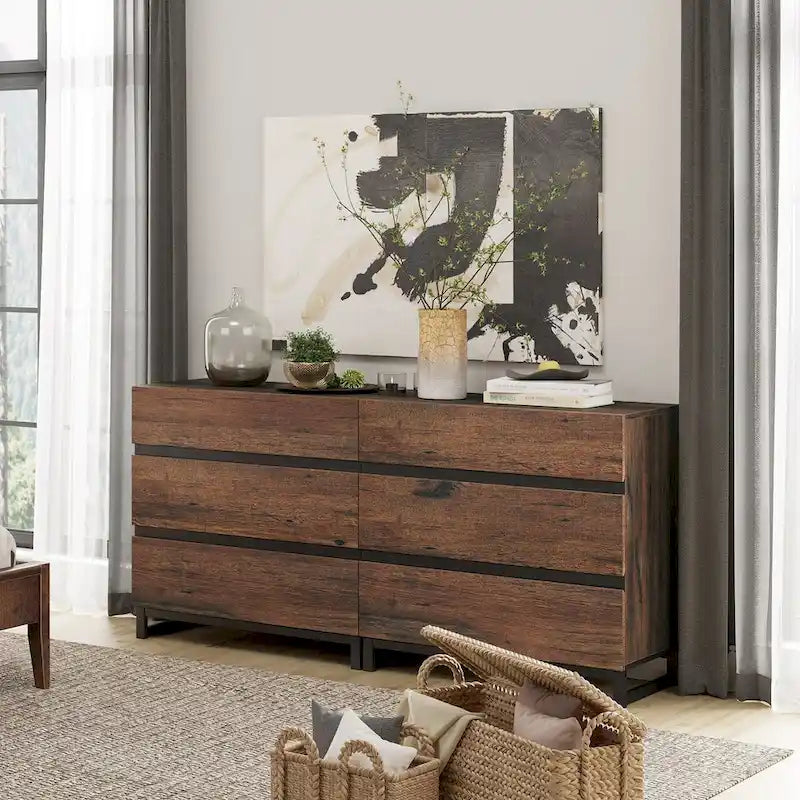 Buffet moderne 2-en-1 avec 6 tiroirs