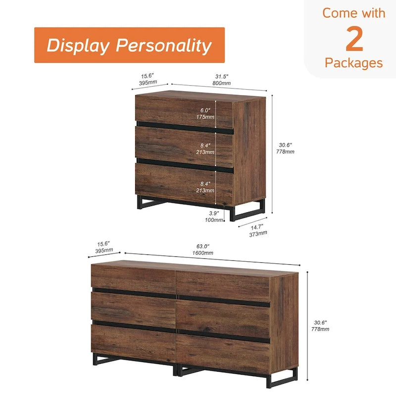 Buffet moderne 2-en-1 avec 6 tiroirs