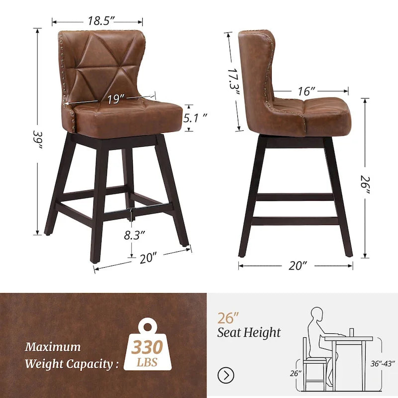 Tabourets de bar pivotants en similicuir et tissu modernes