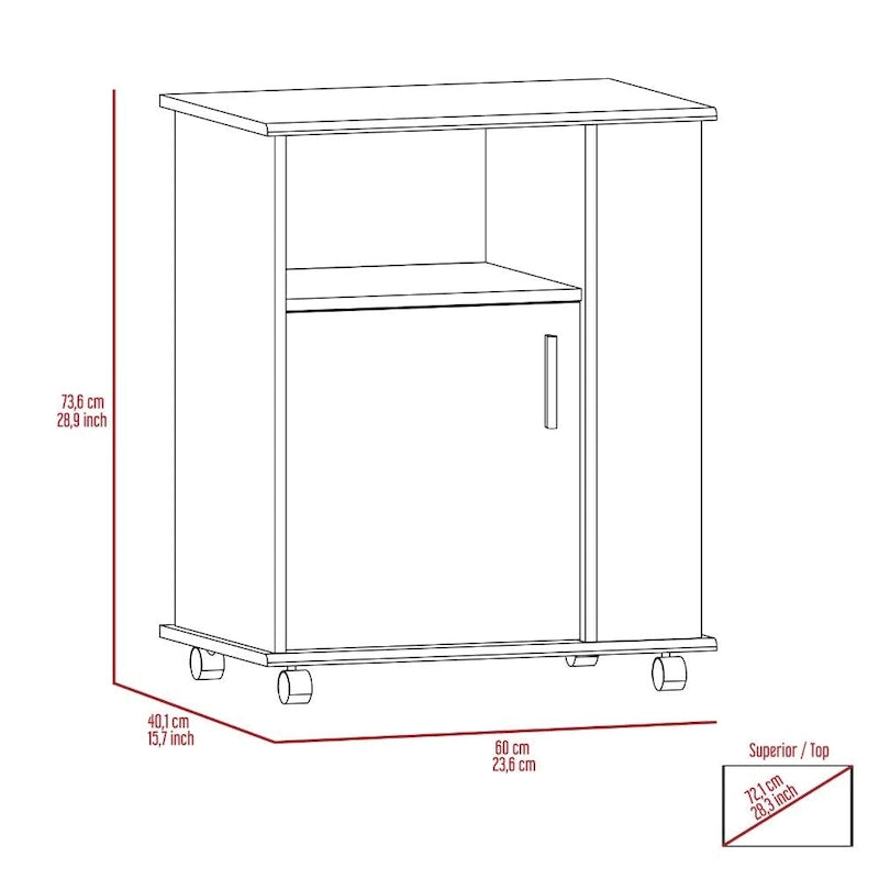 Meuble à micro-ondes avec une porte et trois étagères latérales