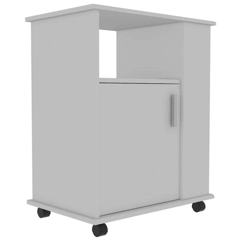 Meuble à micro-ondes avec une porte et trois étagères latérales