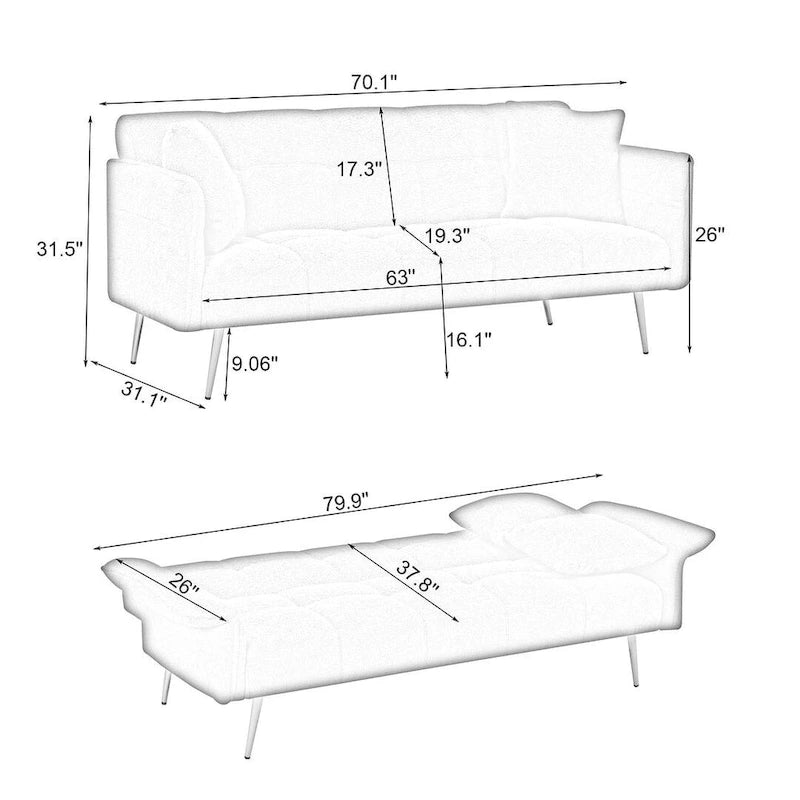 Canapé-lit futon en velours pliable canapé convertible lit de repos