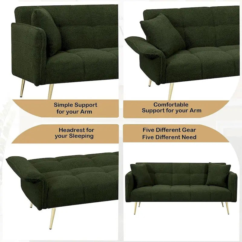 Canapé-lit futon en velours pliable canapé convertible lit de repos