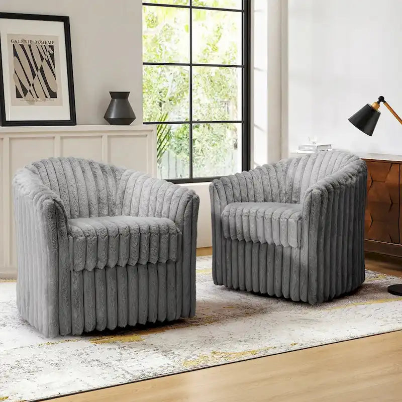 Fauteuil pivotant rond rembourré en velours côtelé