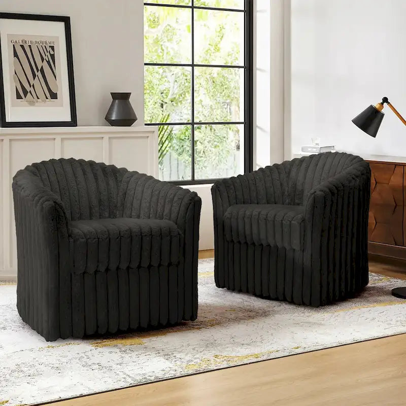 Fauteuil pivotant rond rembourré en velours côtelé