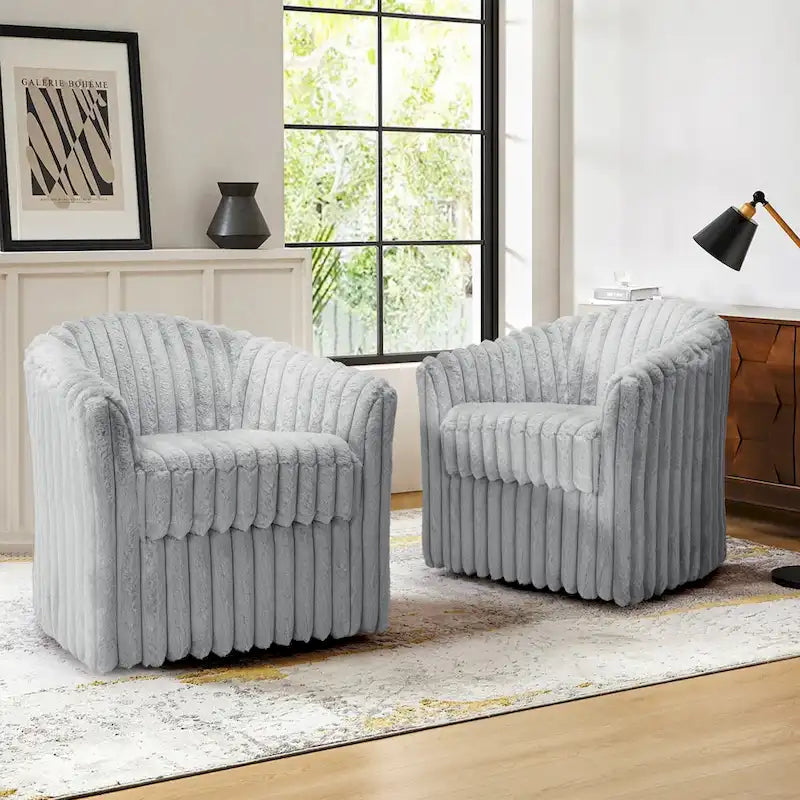 Fauteuil pivotant rond rembourré en velours côtelé