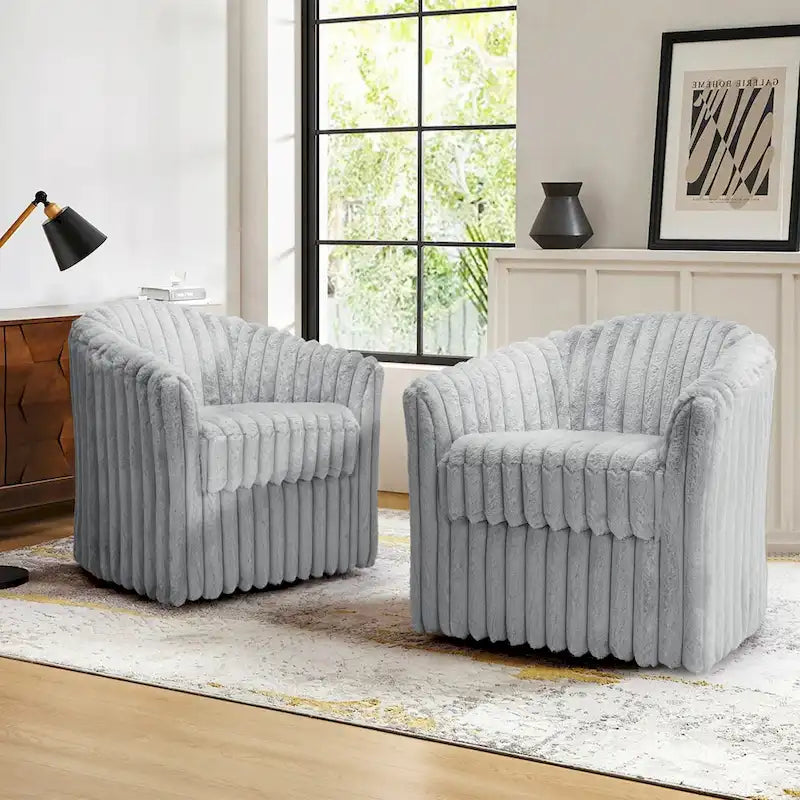 Fauteuil pivotant rond rembourré en velours côtelé
