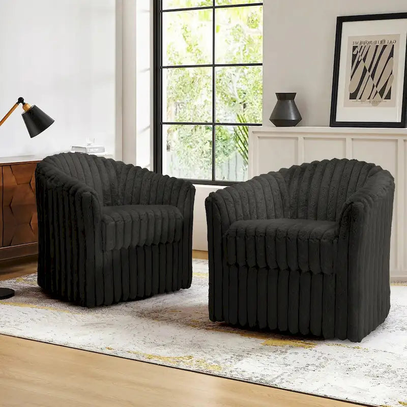 Fauteuil pivotant rond rembourré en velours côtelé