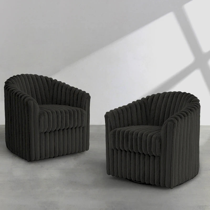 Fauteuil pivotant rond rembourré en velours côtelé