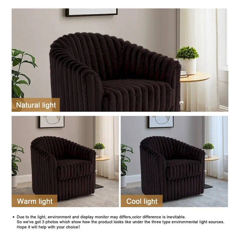 Fauteuil pivotant rond rembourré en velours côtelé