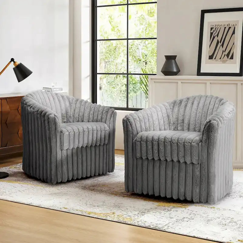 Fauteuil pivotant rond rembourré en velours côtelé