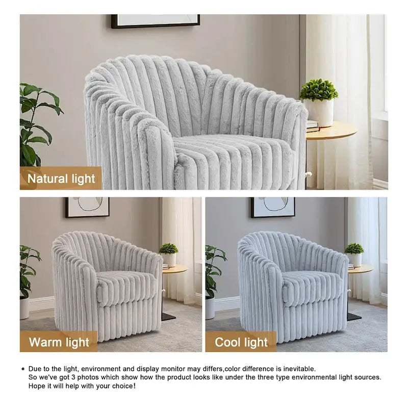 Fauteuil pivotant rond rembourré en velours côtelé