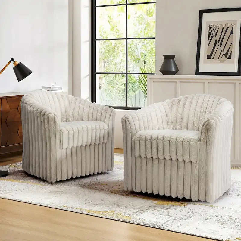 Fauteuil pivotant rond rembourré en velours côtelé