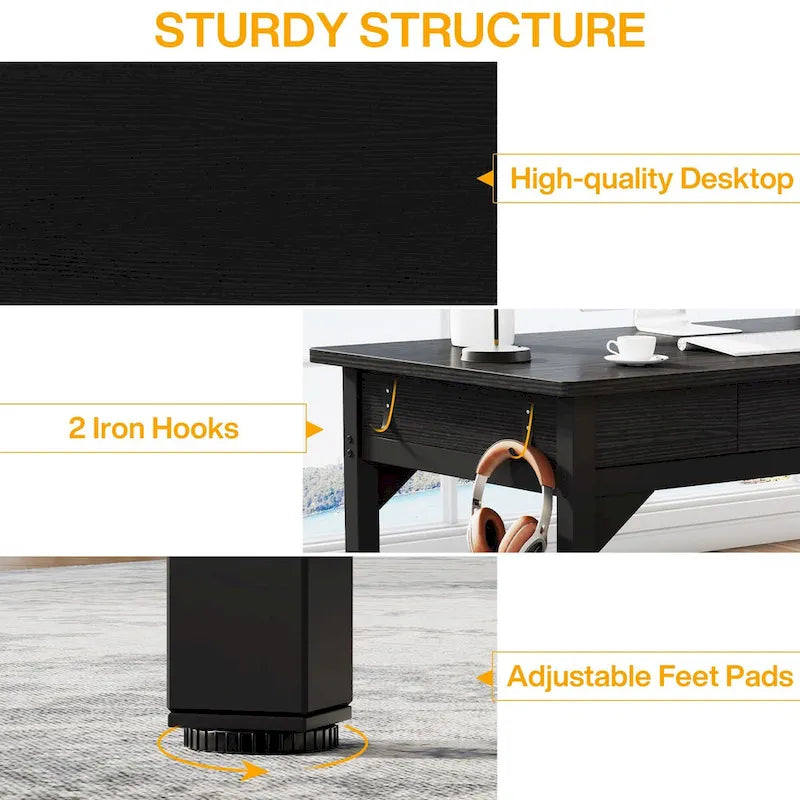 Bureau d'ordinateur extra long, grand bureau double avec 2 tiroirs