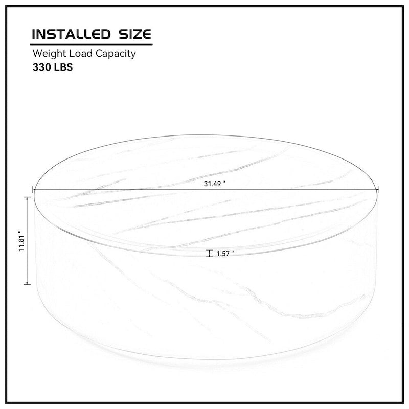 Table basse ronde robuste en fibre de verre avec grand espace de rangement
