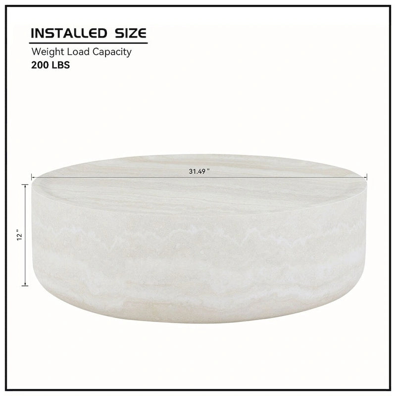 Table basse ronde robuste en fibre de verre avec grand espace de rangement