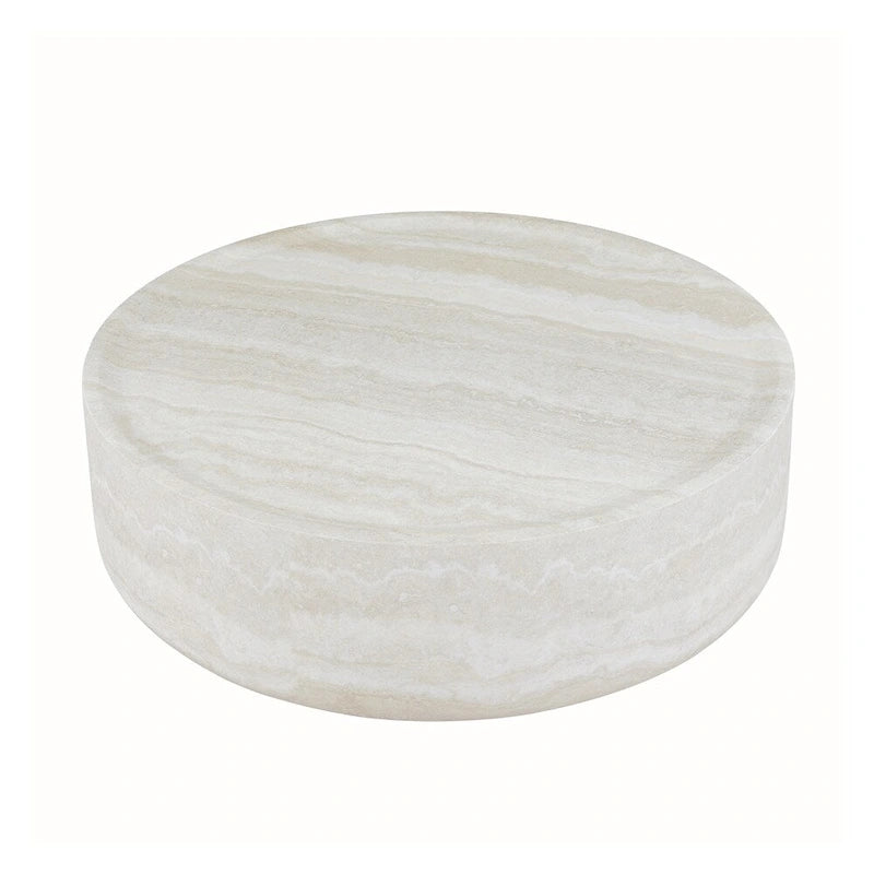 Table basse ronde robuste en fibre de verre avec grand espace de rangement