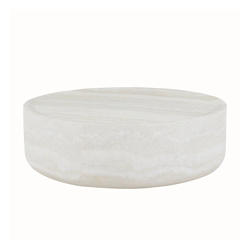 Table basse ronde robuste en fibre de verre avec grand espace de rangement