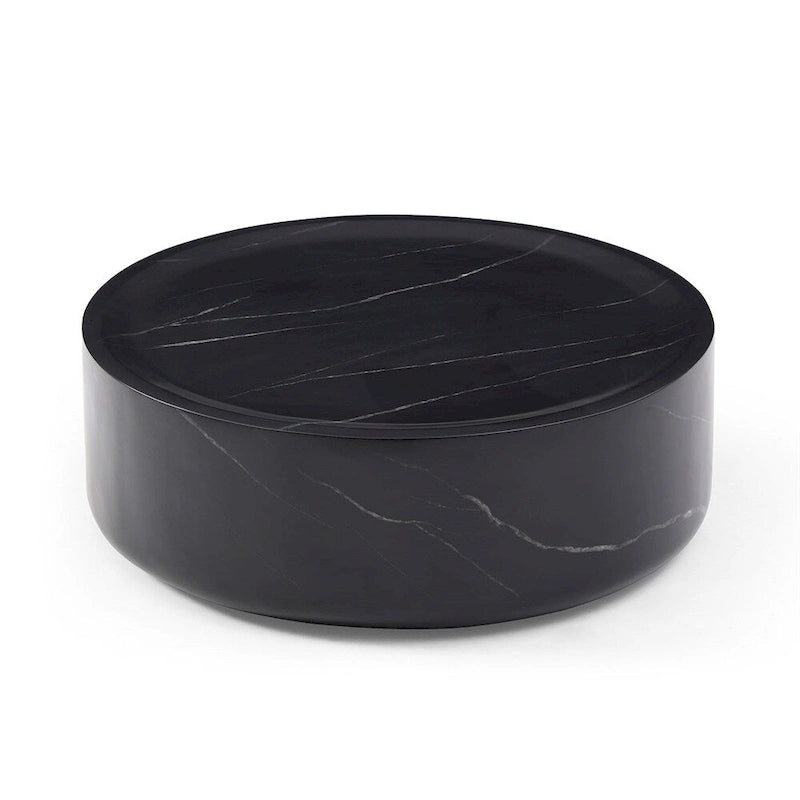 Table basse ronde robuste en fibre de verre avec grand espace de rangement