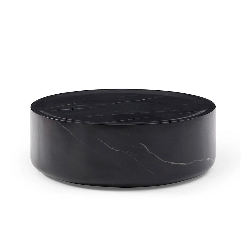 Table basse ronde robuste en fibre de verre avec grand espace de rangement