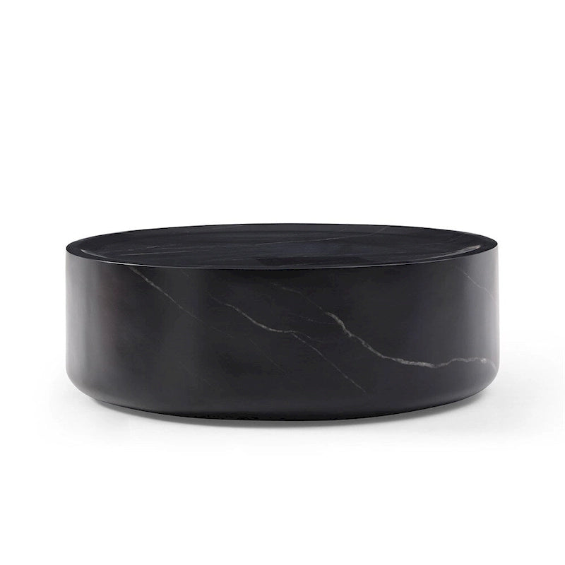 Table basse ronde robuste en fibre de verre avec grand espace de rangement