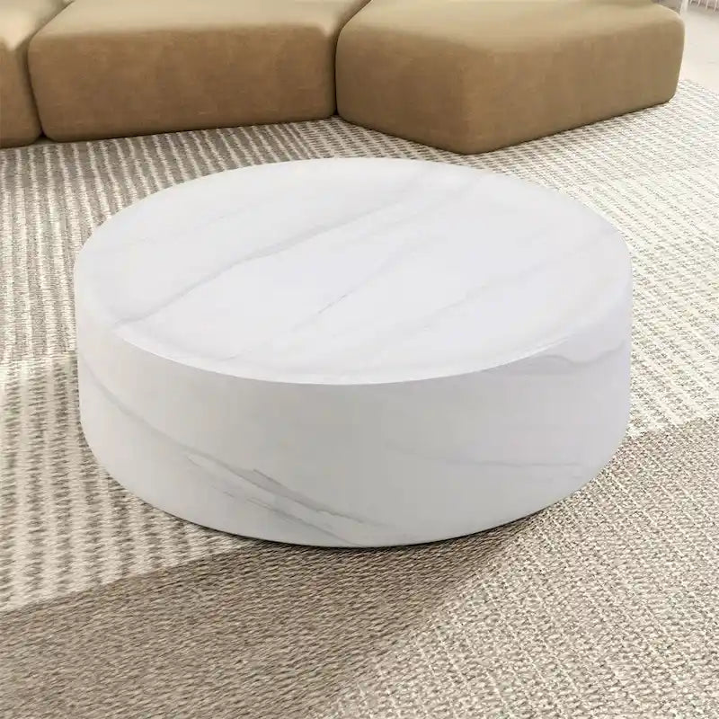Table basse ronde robuste en fibre de verre avec grand espace de rangement