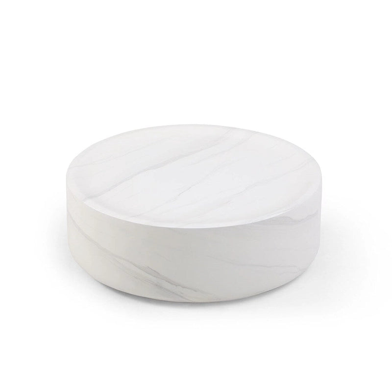 Table basse ronde robuste en fibre de verre avec grand espace de rangement