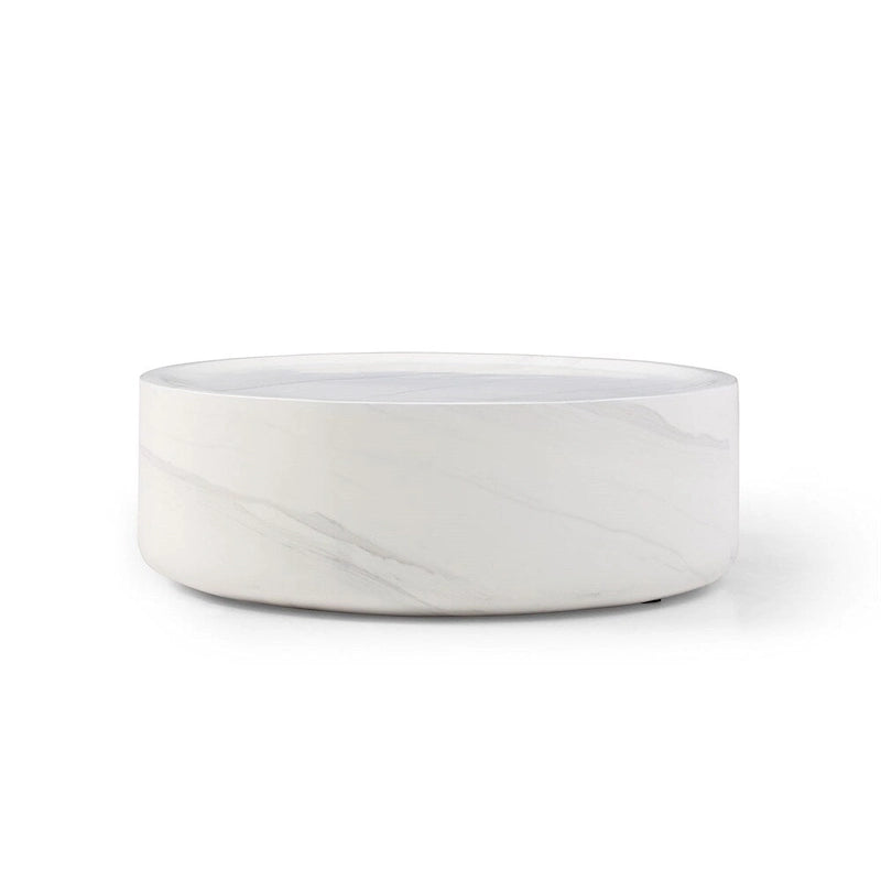 Table basse ronde robuste en fibre de verre avec grand espace de rangement