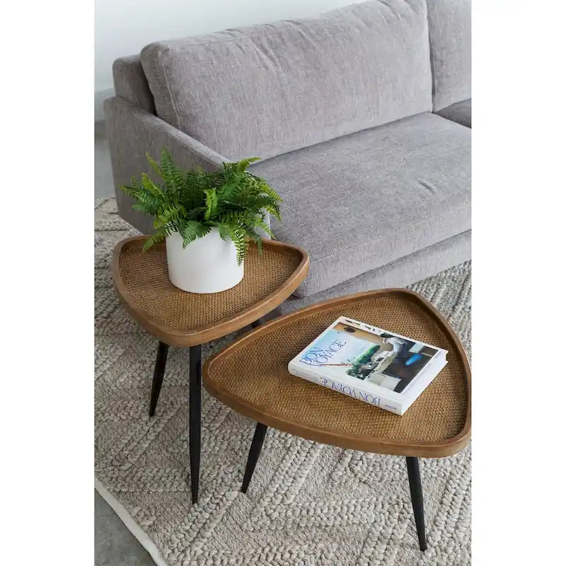 Table d'appoint avec plateau en rotin